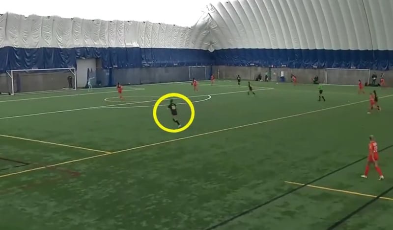 soccer recruiting video service example with a yellow circle around a girls soccer player